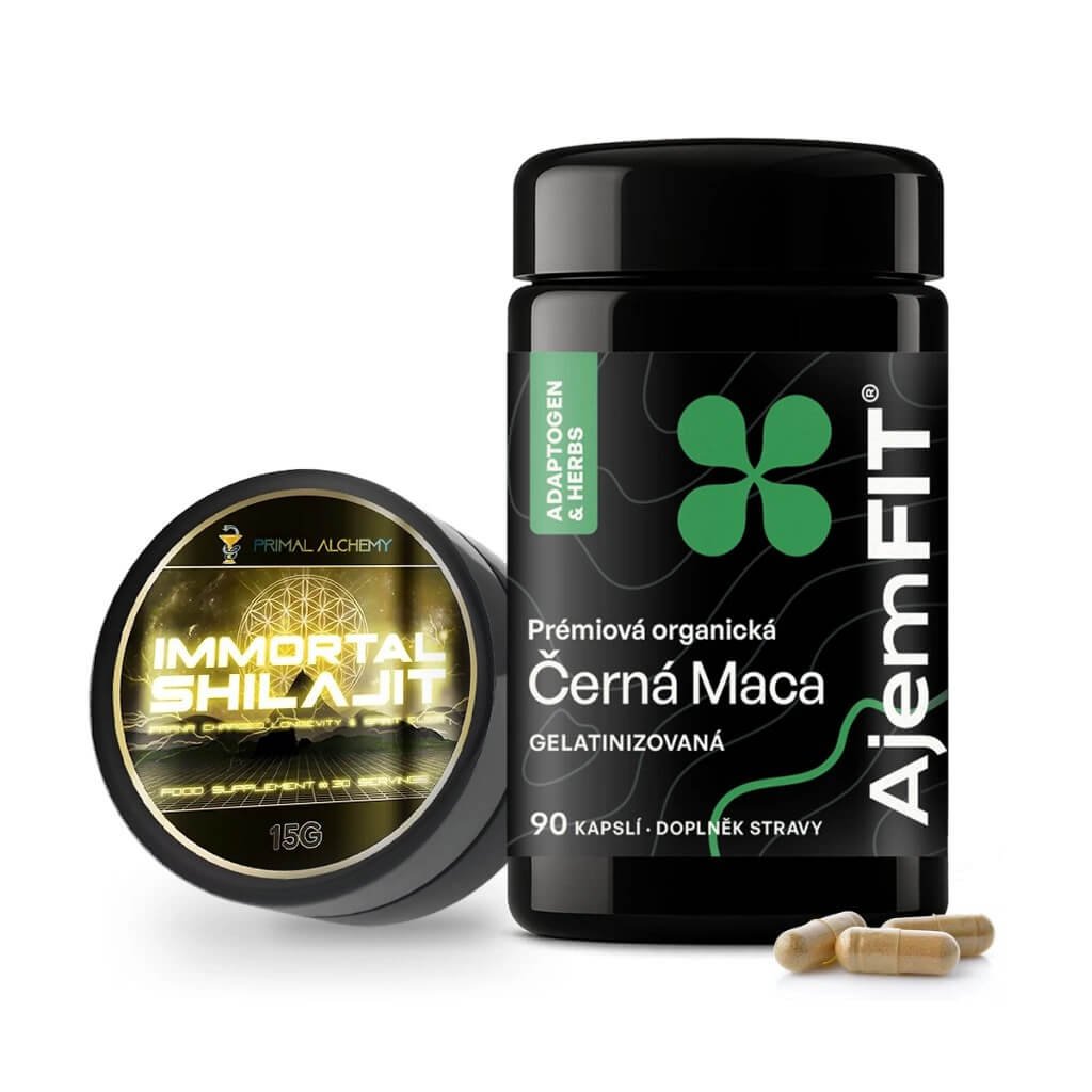 AjemFIT Balíček Podpora Energie – Shilajit Zlatá Třída & Organic Černá Maca
