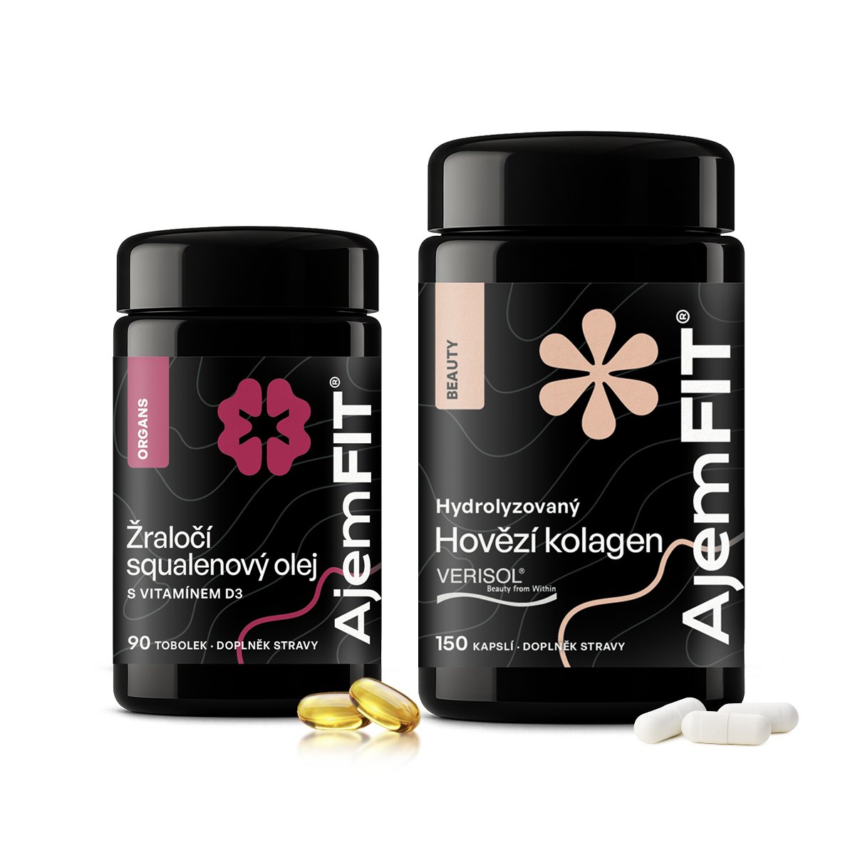 AjemFIT Balíček Podpora Kůže – Beauty Kolagen VERISOL® & Žraločí Squalenový Olej s vitamínem D3