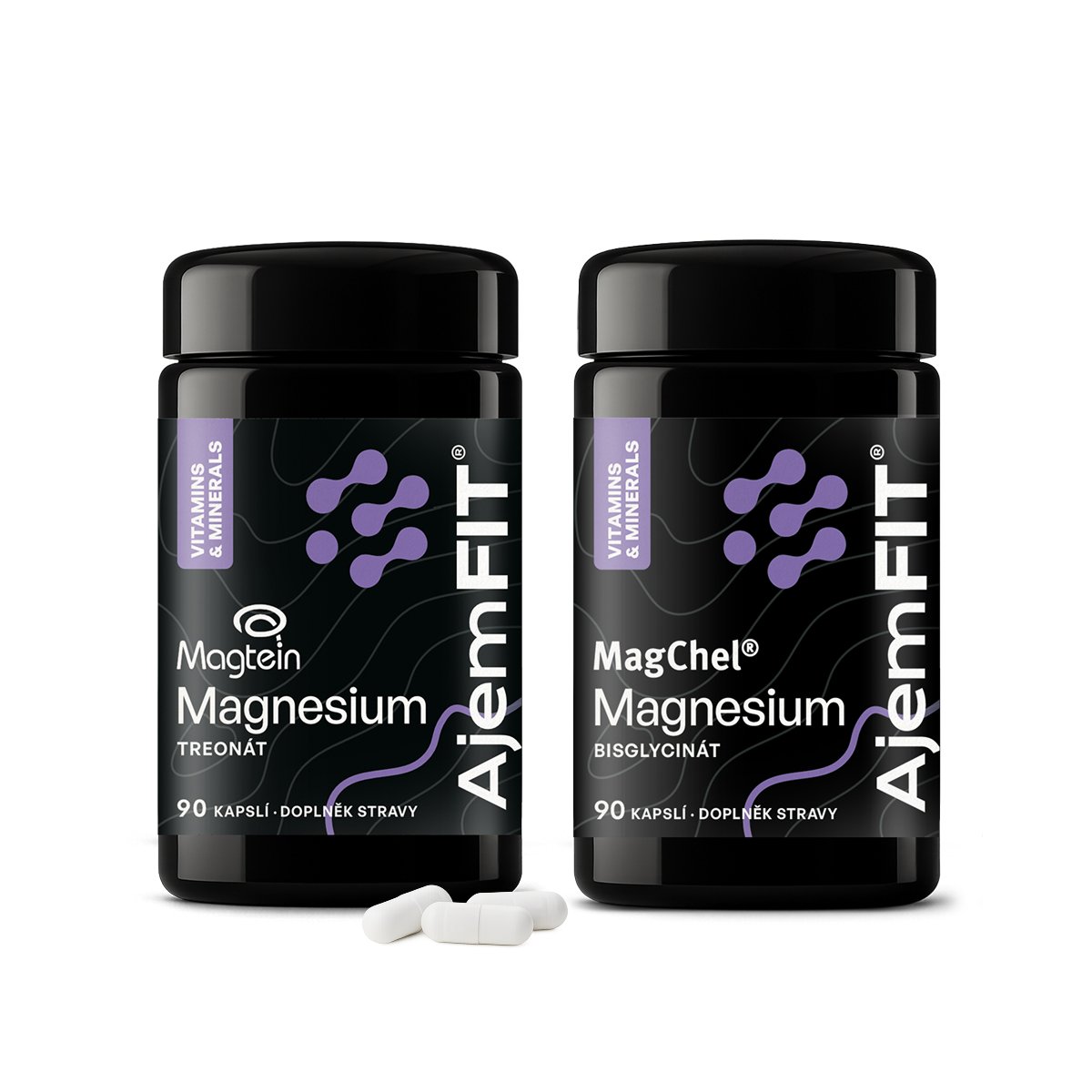 AjemFIT Balíček Komplex Hořčíků – Magtein® L-Treonát & MagChel® Bisglycinát + Vitamín B6