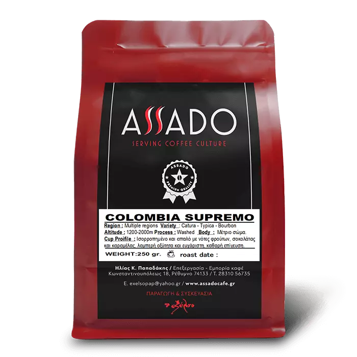 Assado Coffee Roasters SINGLE ORIGIN ARABICA COFFEE - 250g Kréta- (ASSADO) KÁVA BALENÍ: Columbia Supremo Bucaramanga