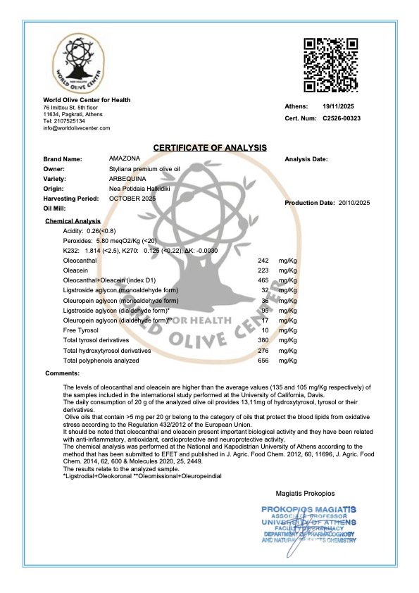 STYLIANA AMAZONA BIO Extra panenský olivový olej Arbequina 0,2% 5 l – plech - Obrázek 2