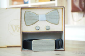 Wood Style Set Kulatý Šedé hedvábí  -  opasek,motýlek a manžetové knoflíčky Obvod pasu: 120, Barva středu: Šedá