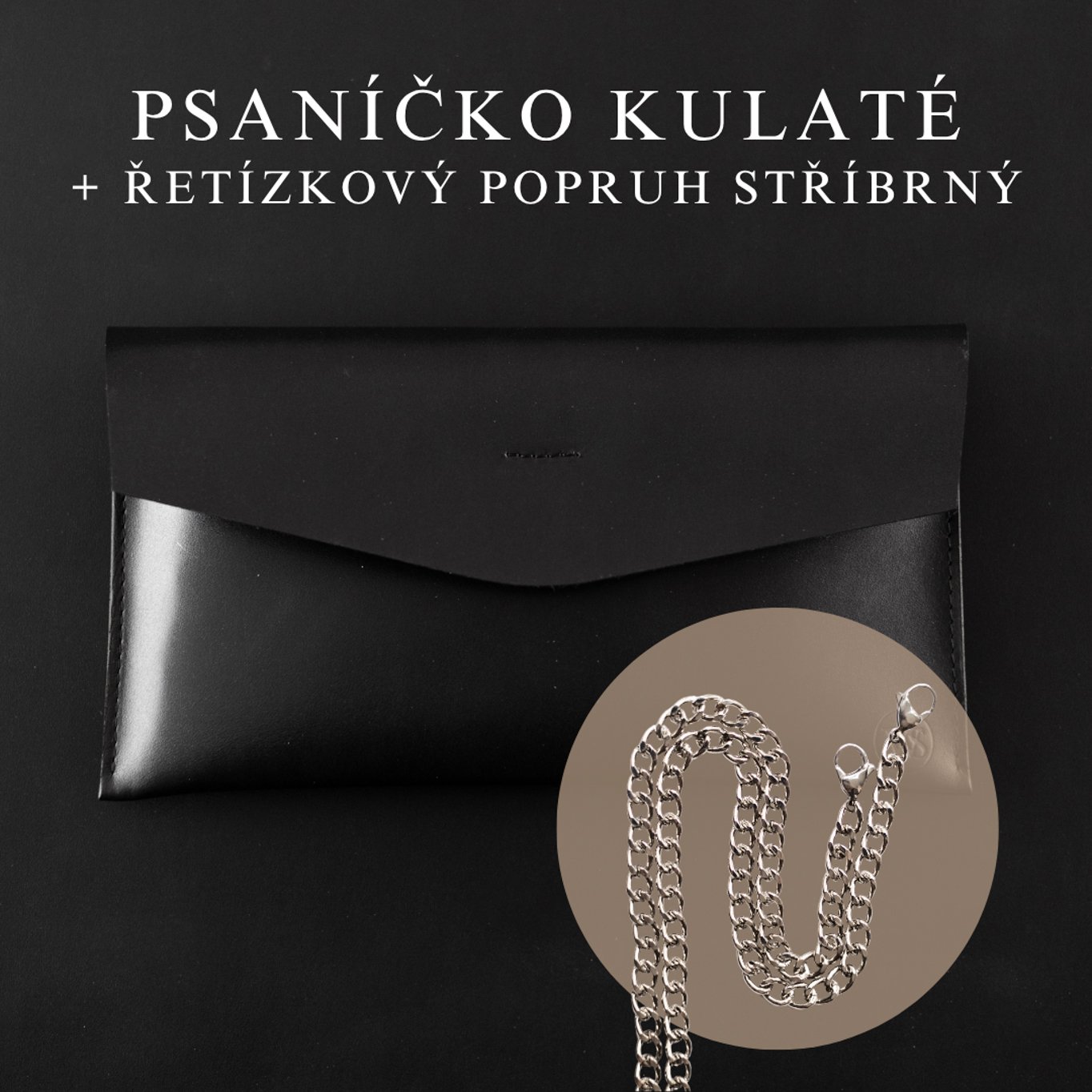 Wood Style Psaníčko Kulaté - Černé Popruh: Řetízkový stříbrný
