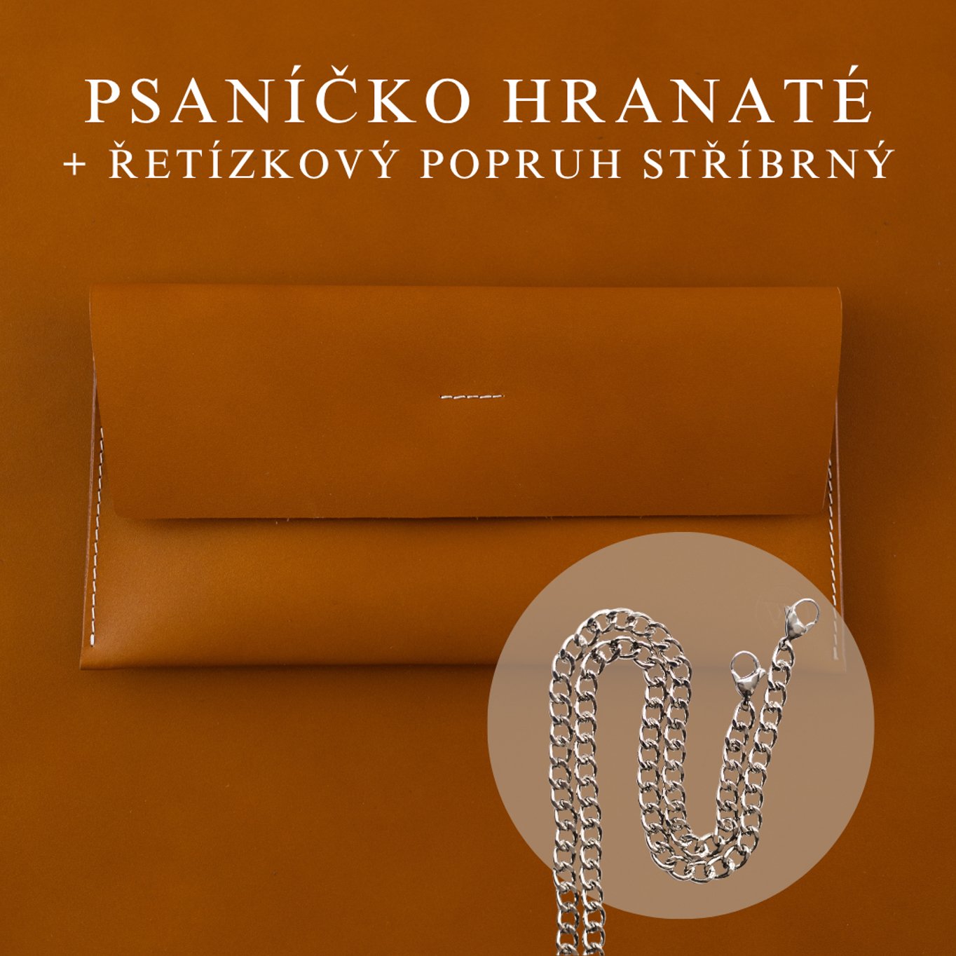 Wood Style Psaníčko Hranaté - Caramel Popruh: Řetízkový stříbrný