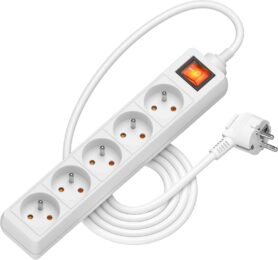 AlzaPower prodlužovací přívod 230V 5 zásuvek vypínač 2m bílý