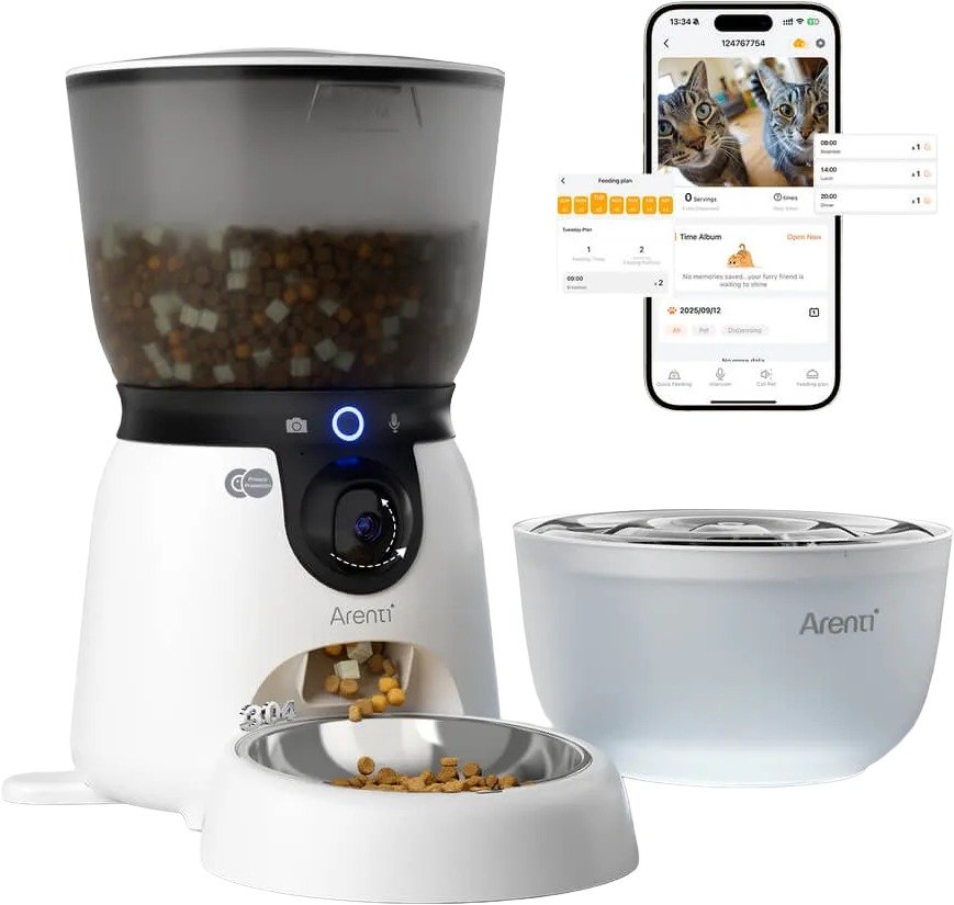 Arenti Smart Pet Feeder Kit with 3MP/2K Wi-Fi Camera + Matching Pet Water Fountain