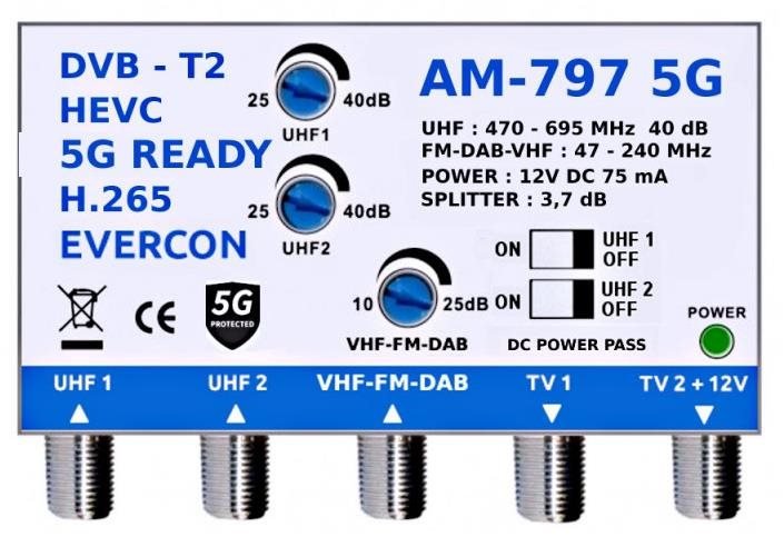 EVERCON anténní zesilovač AM-797 5G bez napájecího zdroje