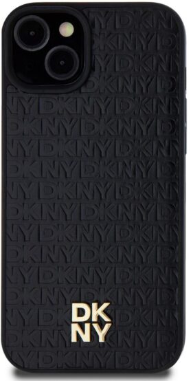 DKNY PU Leather Repeat Pattern Stack Logo MagSafe Zadní Kryt pro iPhone 13 Black