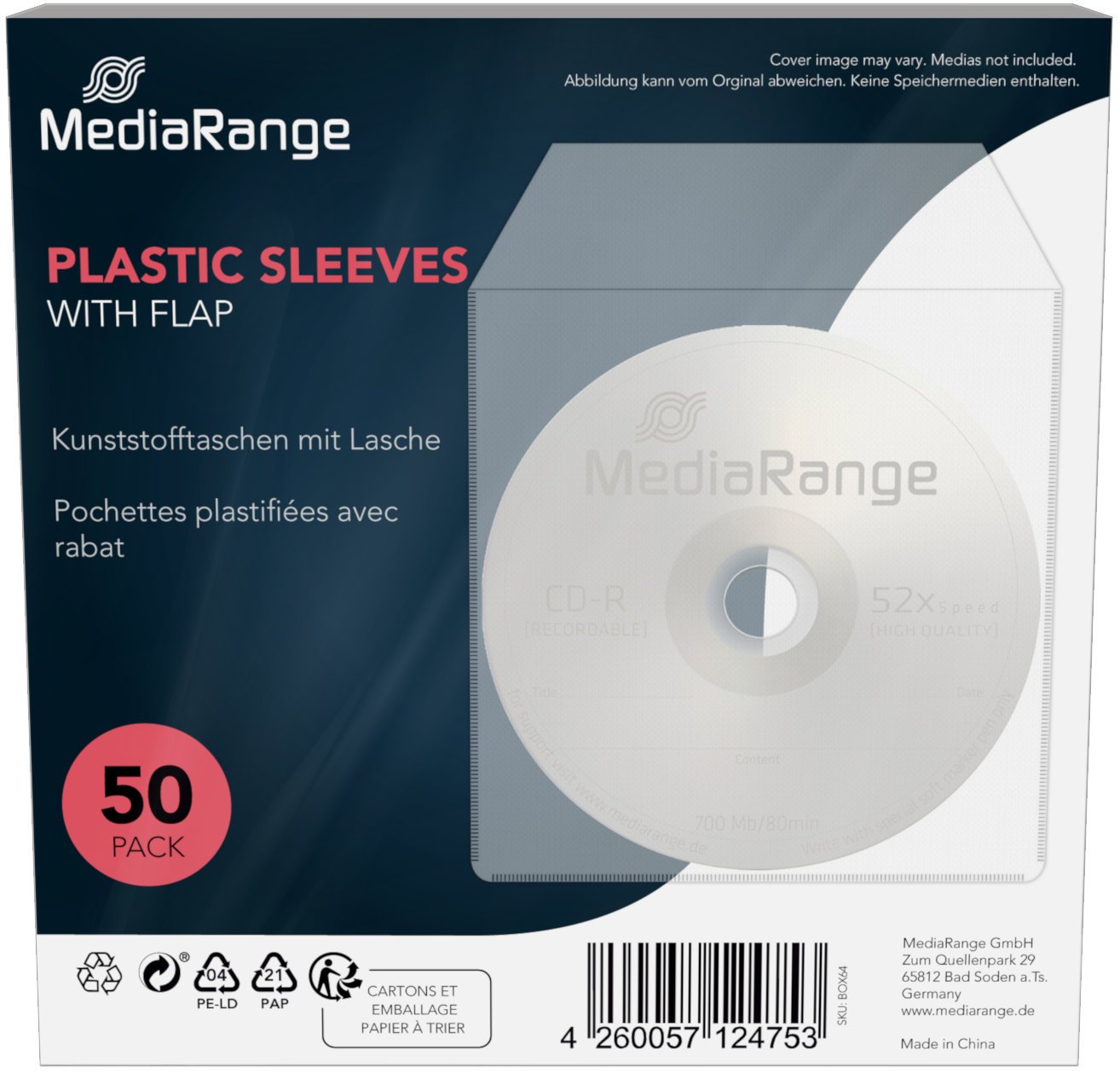 MEDIARANGE plastová obálka s klopou transparentní, 50 ks