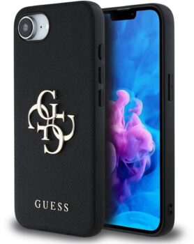 Guess PU Grained 4G Metal Logo Zadní Kryt pro iPhone 16e/17e Black