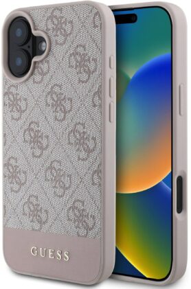 Guess PU 4G Stripe Zadní Kryt pro iPhone 16 Pink