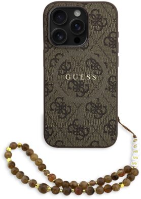 Guess PU Leather 4G Colored Ring Strap MagSafe Zadní Kryt pro iPhone 15 Pro Max Brown