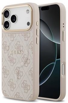 Guess PU Leather 4G Gold Frame MagSafe Zadní Kryt pro iPhone 17 Pro Max Pink