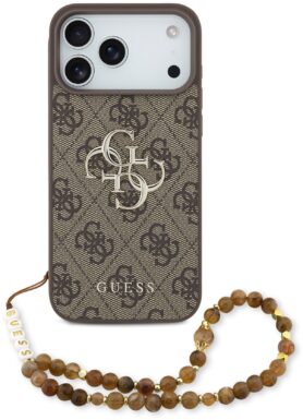 Guess PU 4G Metal Logo Strap Zadní Kryt pro iPhone 17 Pro Max Brown