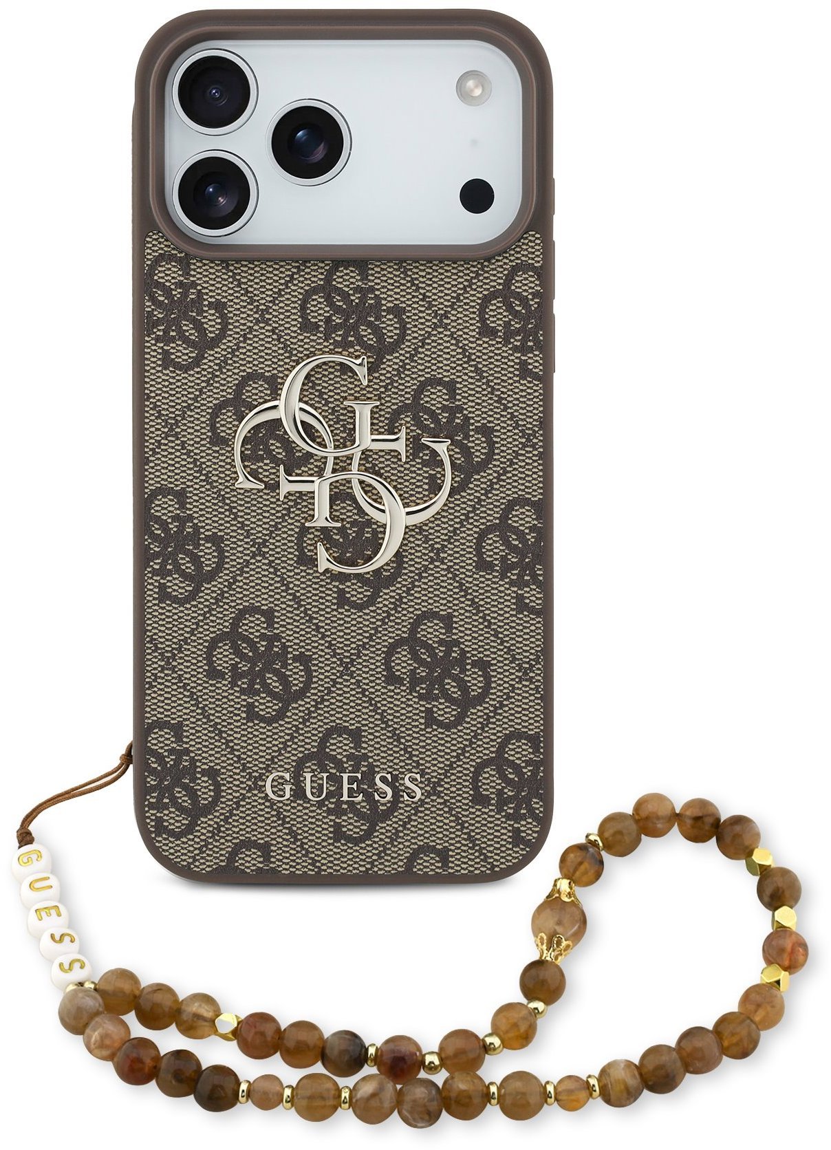Guess PU 4G Metal Logo Strap Zadní Kryt pro iPhone 17 Pro Max Brown