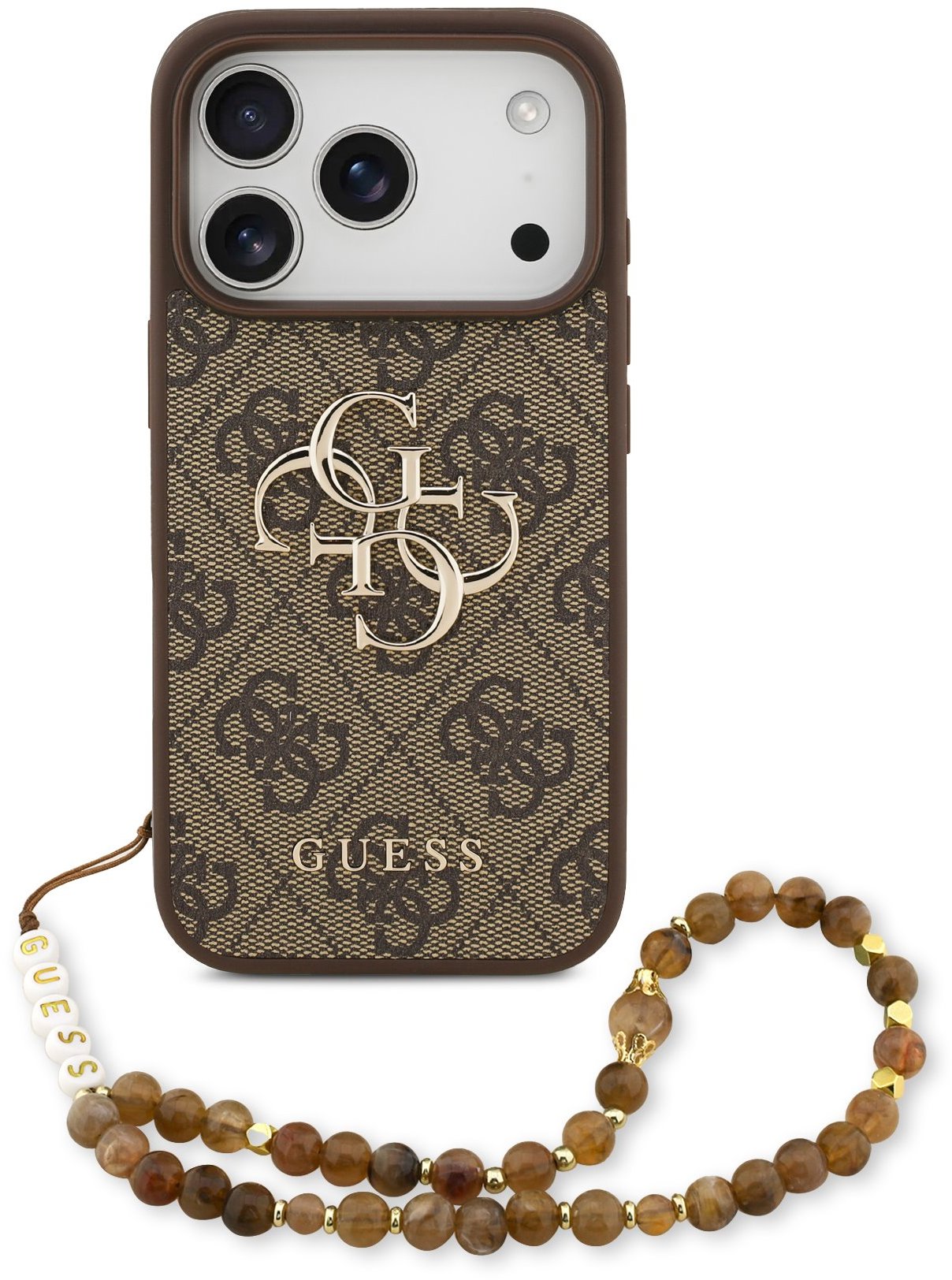 Guess PU 4G Metal Logo Strap Zadní Kryt pro iPhone 17 Pro Brown