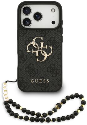 Guess PU 4G Metal Logo Strap Zadní Kryt pro iPhone 17 Pro Black