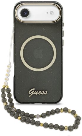Guess IML Glitter Script Strap MagSafe Zadní Kryt pro iPhone Air Black