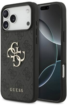 Guess PU 4G Metal Logo Zadní Kryt pro iPhone 17 Pro Max Grey