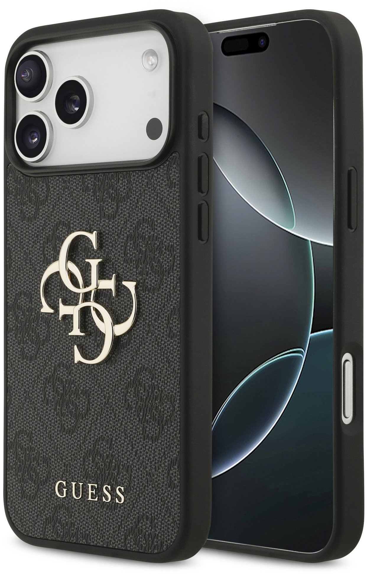 Guess PU 4G Metal Logo Zadní Kryt pro iPhone 17 Pro Max Grey