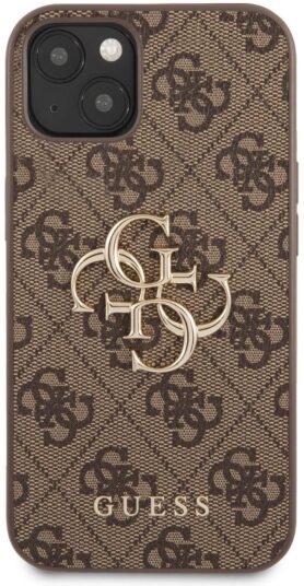 Guess PU 4G Metal Logo Zadní Kryt pro Apple iPhone 13 Brown