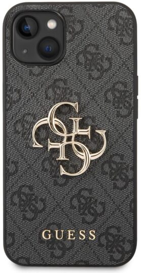 Guess PU 4G Metal Logo Zadní Kryt pro iPhone 14 Grey