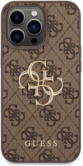 Guess PU 4G Metal Logo Zadní Kryt pro iPhone 14 Pro Max Brown