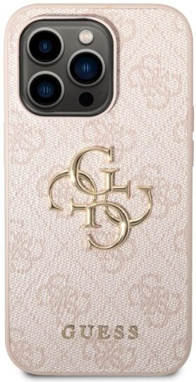 Guess PU 4G Metal Logo Zadní Kryt pro iPhone 14 Pro Pink