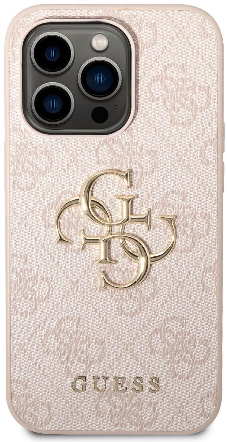 Guess PU 4G Metal Logo Zadní Kryt pro iPhone 14 Pro Pink