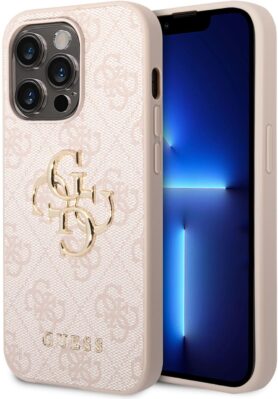 Guess PU 4G Metal Logo Zadní Kryt pro iPhone 15 Pro Max Pink