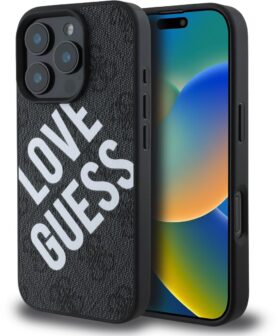 Guess PU Leather 4G Big Love Logo MagSafe Zadní Kryt pro iPhone 16 Pro Black