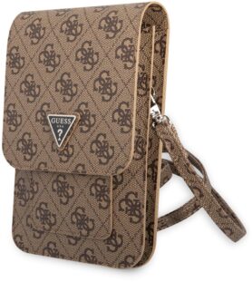 Guess PU 4G Triangle Logo Phone Bag Brown