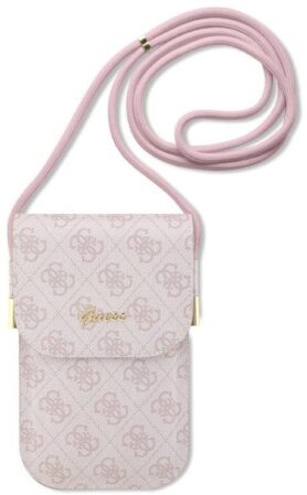 Guess PU 4G Metal Logo Script Phone Bag Pink