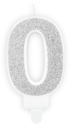 Svíčka narozeninová, 7cm, číslice "0", stříbrná