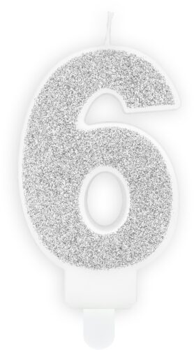 Svíčka narozeninová, 7cm, číslice "6", stříbrná