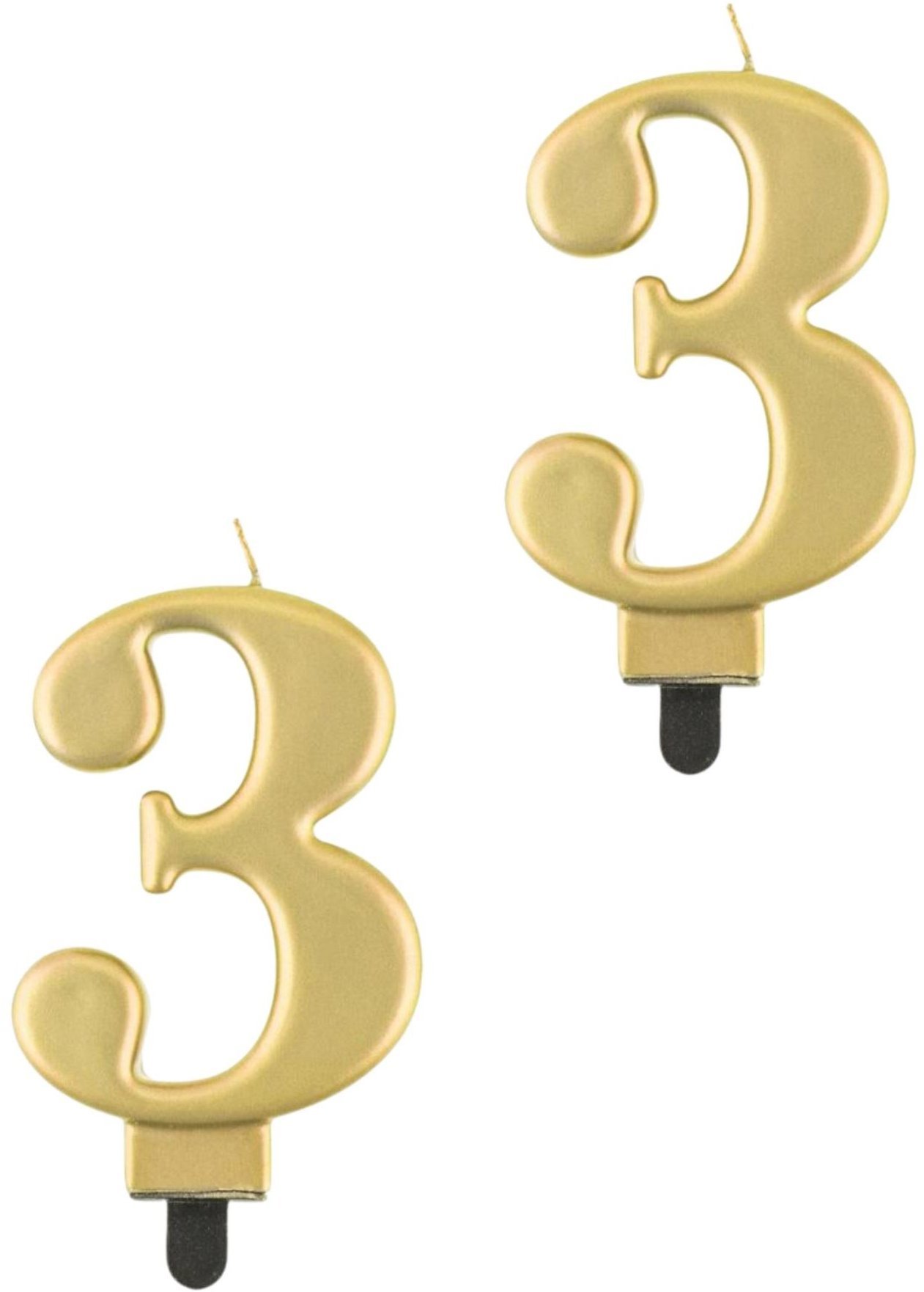 Godan Narozeninová svíčka na dort - 3 - metalická zlatá - 8 cm - 2 ks
