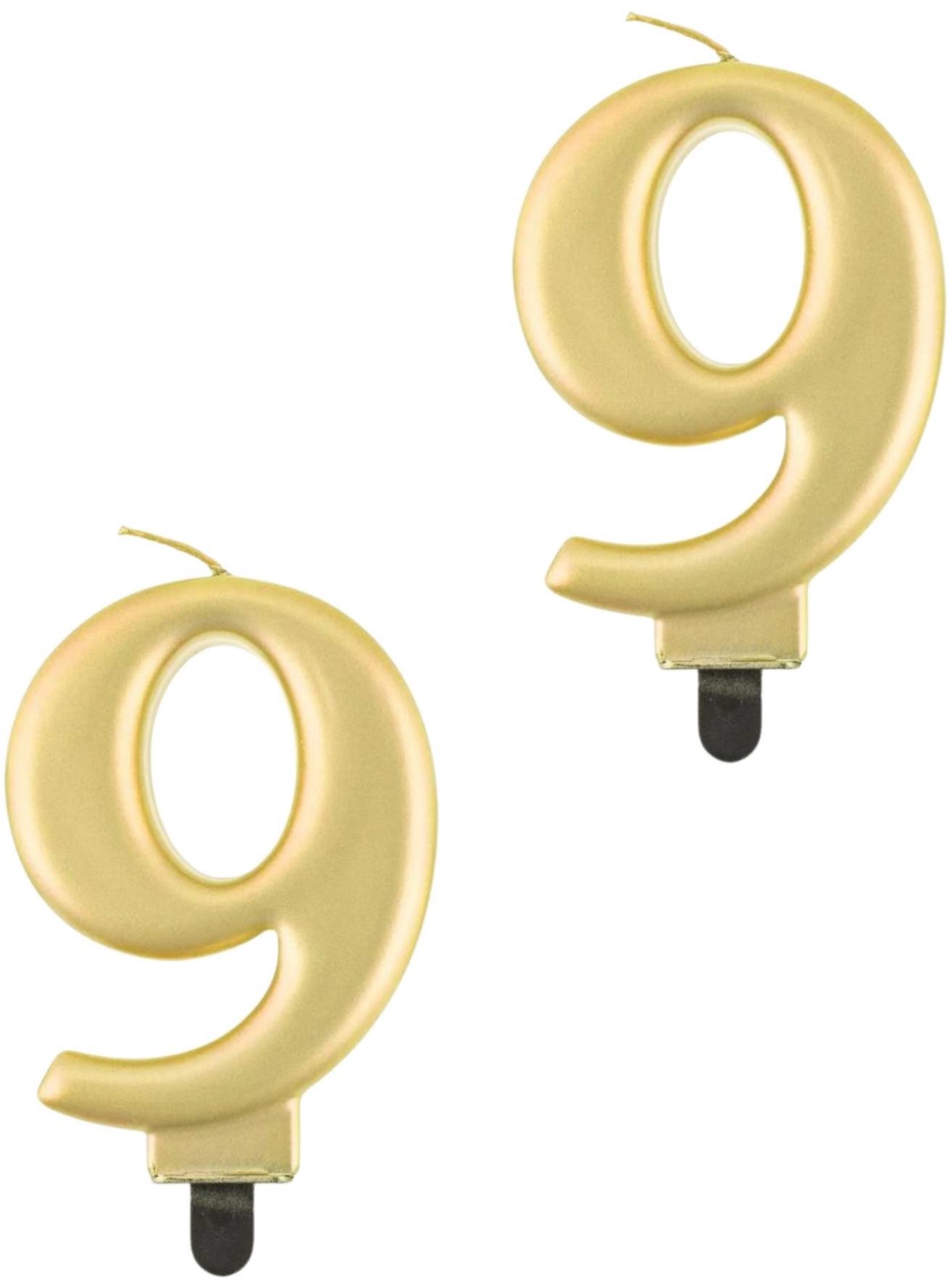 Godan Narozeninová svíčka na dort - 9 - metalická zlatá - 8 cm - 2 ks