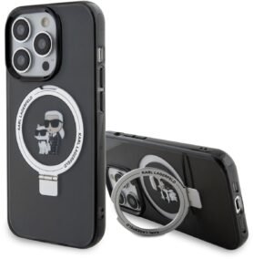 Karl Lagerfeld Ringstand Karl and Choupette MagSafe Zadní Kryt pro iPhone 15 Pro Max Black