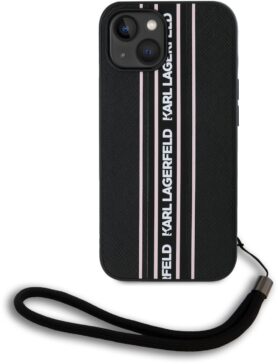 Karl Lagerfeld PU Saffiano Athleisure Stripe and Strap Zadní Kryt pro iPhone 15 Pink