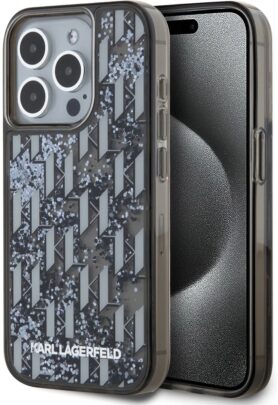 Karl Lagerfeld Liquid Glitter Monogram Gradient Zadní Kryt pro iPhone 15 Pro Max Black