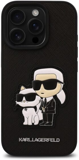 Karl Lagerfeld PU Saffiano Karl and Choupette Zadní Kryt pro iPhone 16 Pro Max Black