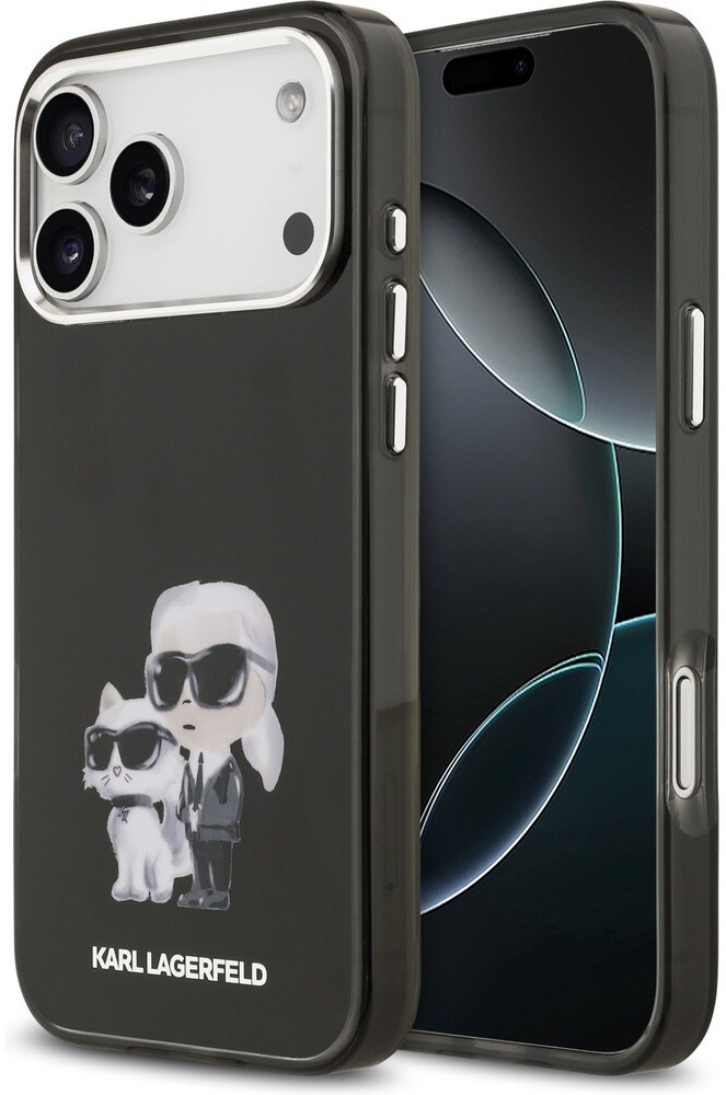 Karl Lagerfeld IML Aquarelle Karl and Choupette Zadní Kryt pro iPhone 17 Pro Black