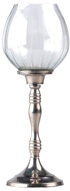Koopmann International Skleněný svícen na nožičce a čajovou svíčku, čirý se stříbrnou 95 × 280 mm