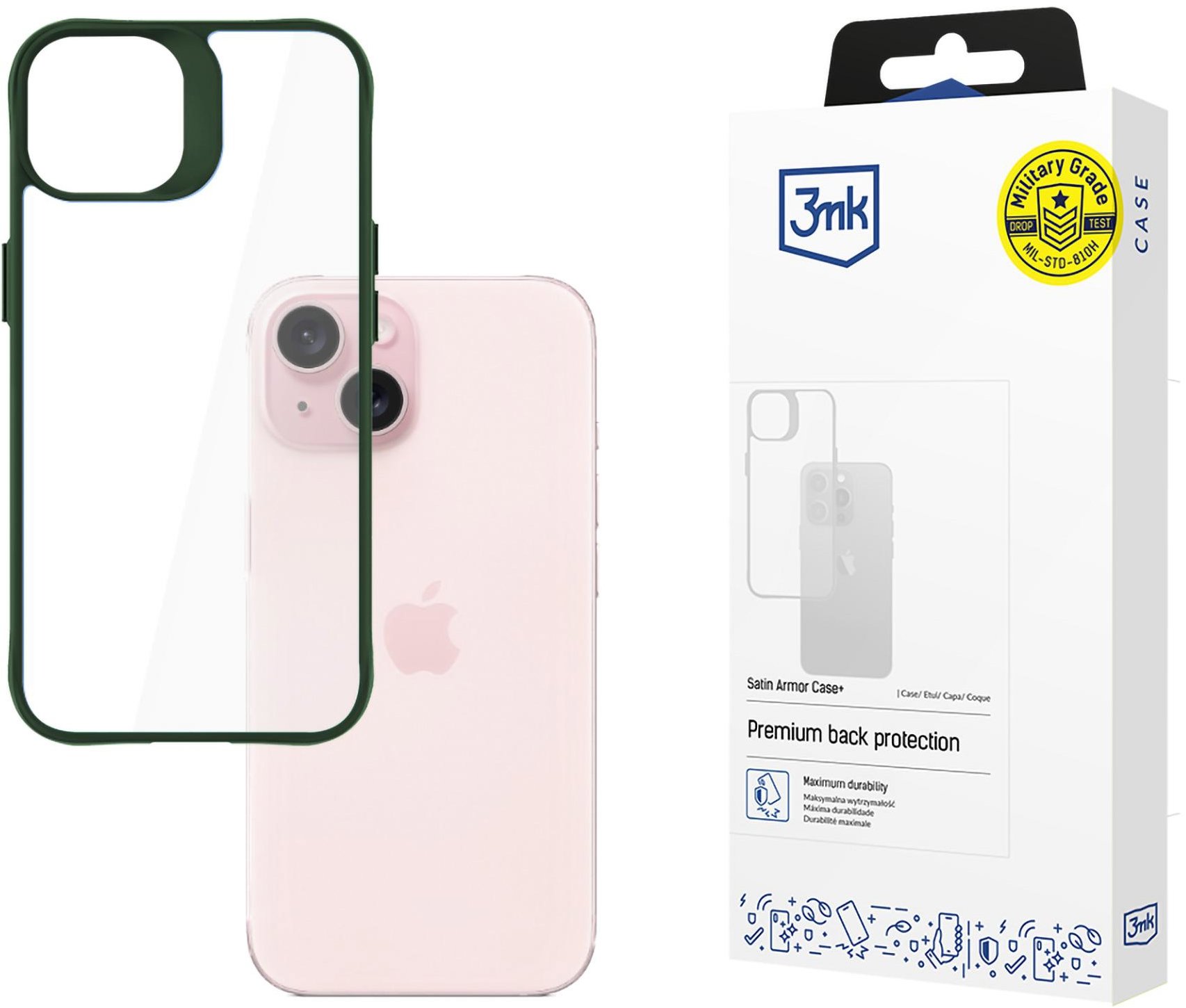 3MK Satin Armor Case+ Green pro Apple iPhone 15