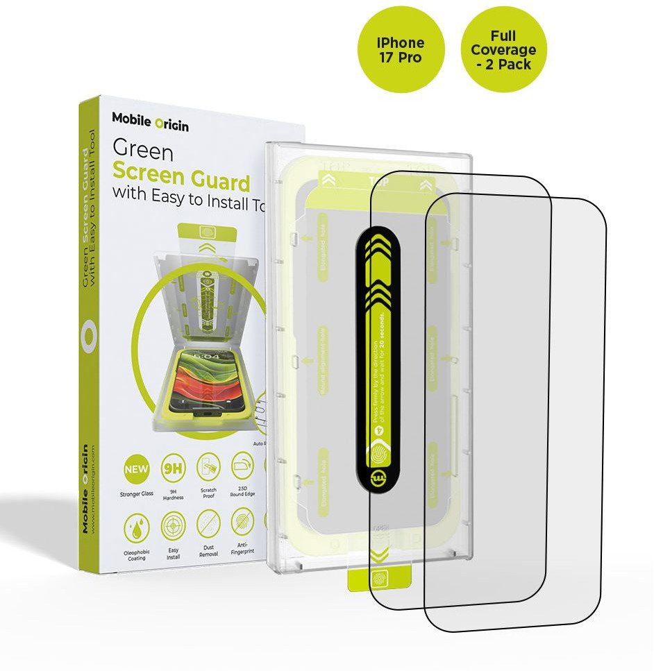 Mobile Origin Screen Guard With Easy Applicator Full Coverage 2 Pack iPhone 17 Pro