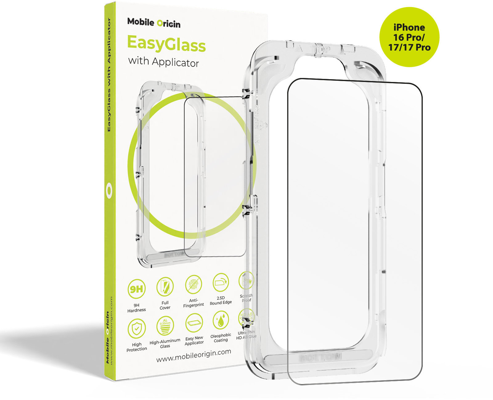 Mobile Origin EasyGlass with Applicator iPhone 16 Pro/17/17 Pro