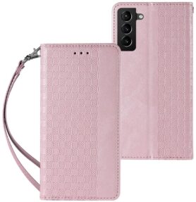 Magnet Strap knížkové kožené pouzdro na Samsung Galaxy S22 Plus, růžové