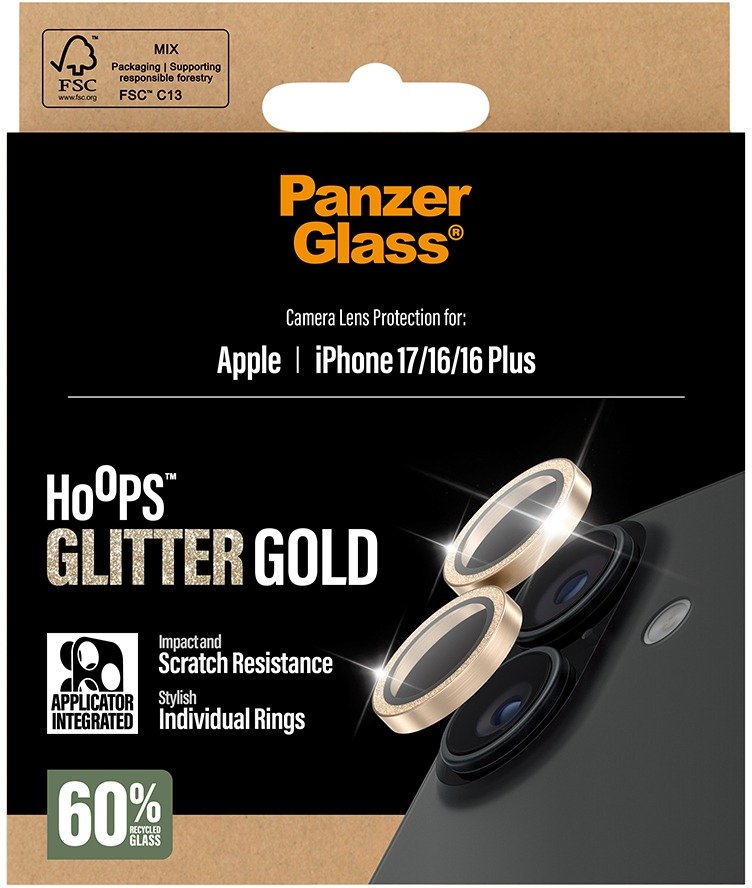 PanzerGlass Hoops Apple iPhone 17/16/16 Plus třpytivě zlaté