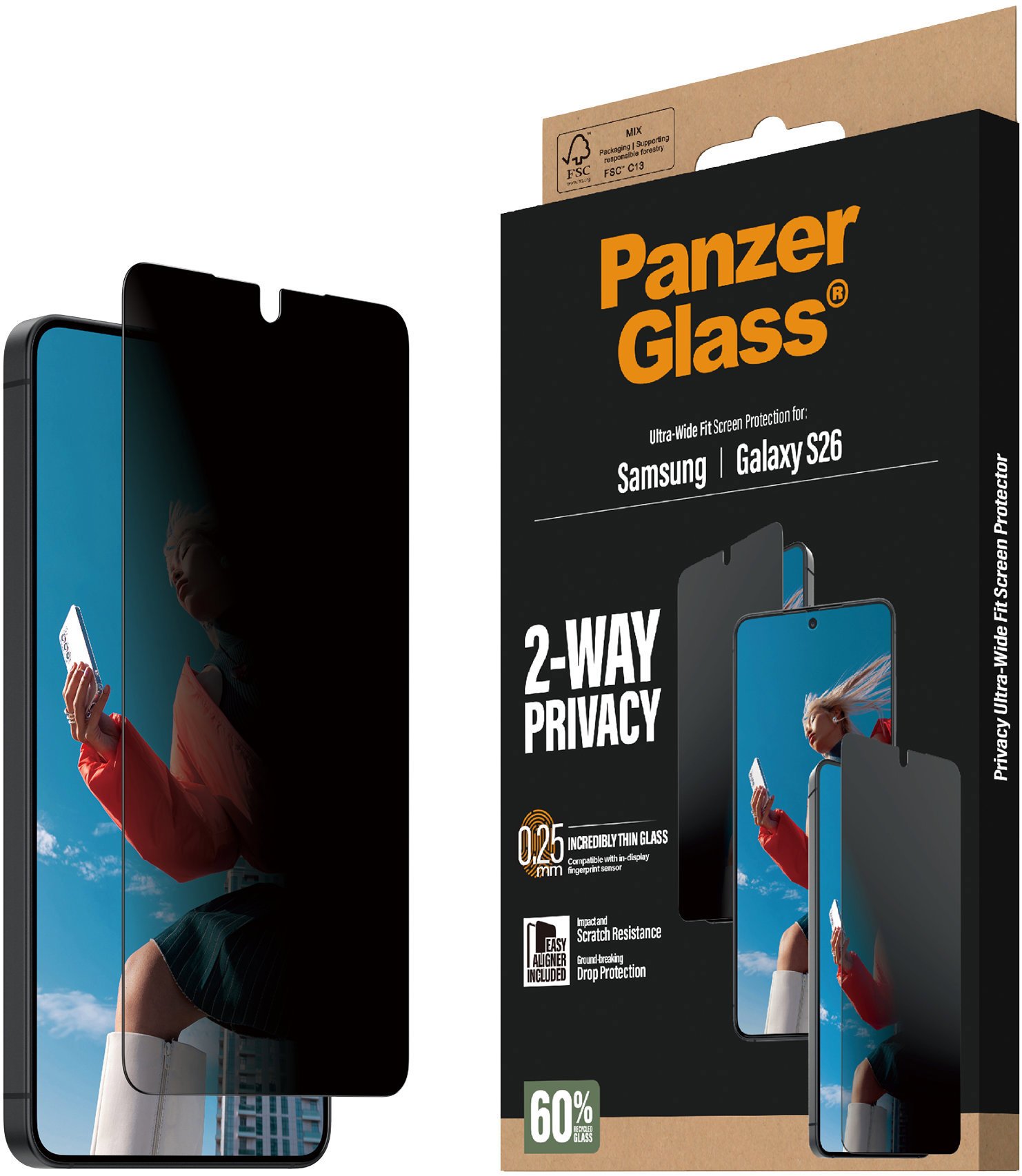 PanzerGlass Privacy Samsung Galaxy S26 s instalačním rámečkem