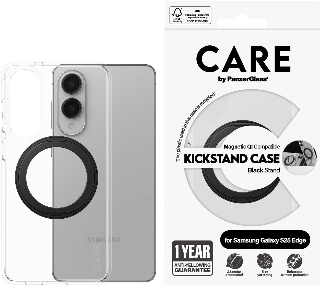 PanzerGlass CARE kryt Samsung Galaxy S25 Edge čirý/černý Kickstand QI